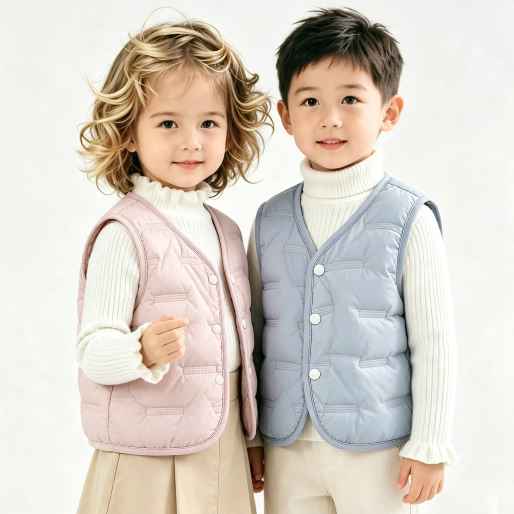 New lightweight and simple children's vest lining, solid color letter print vest, children's clothing, round neck cotton vest