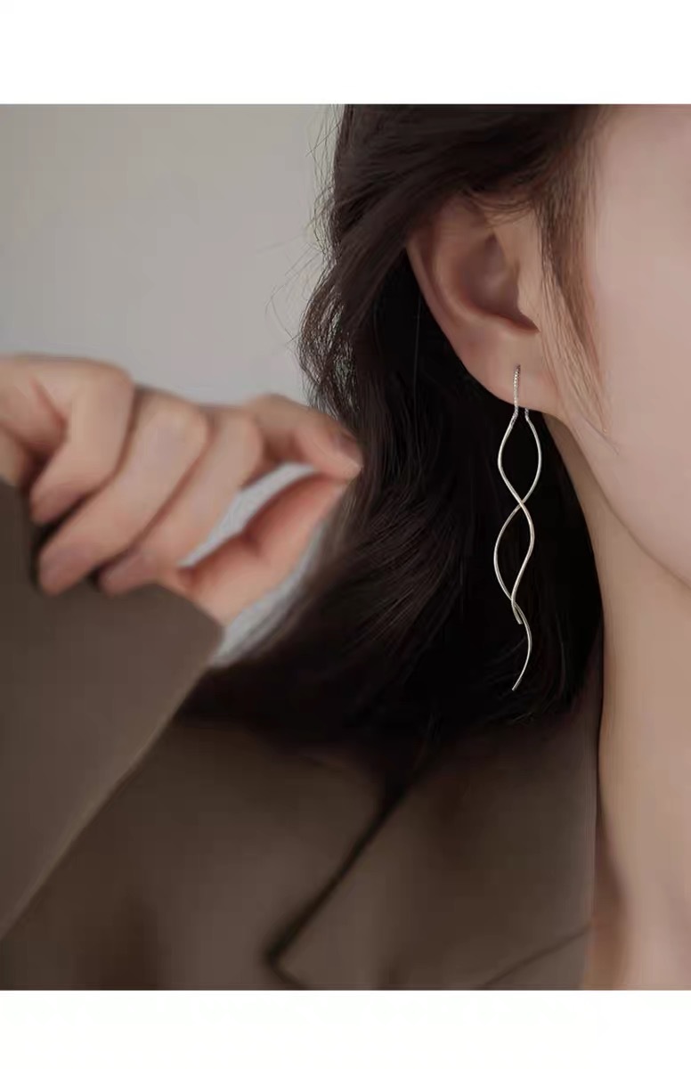Solid Color Pattern 1 Pair 925 Sterling Silver Solid Color Drop Earrings