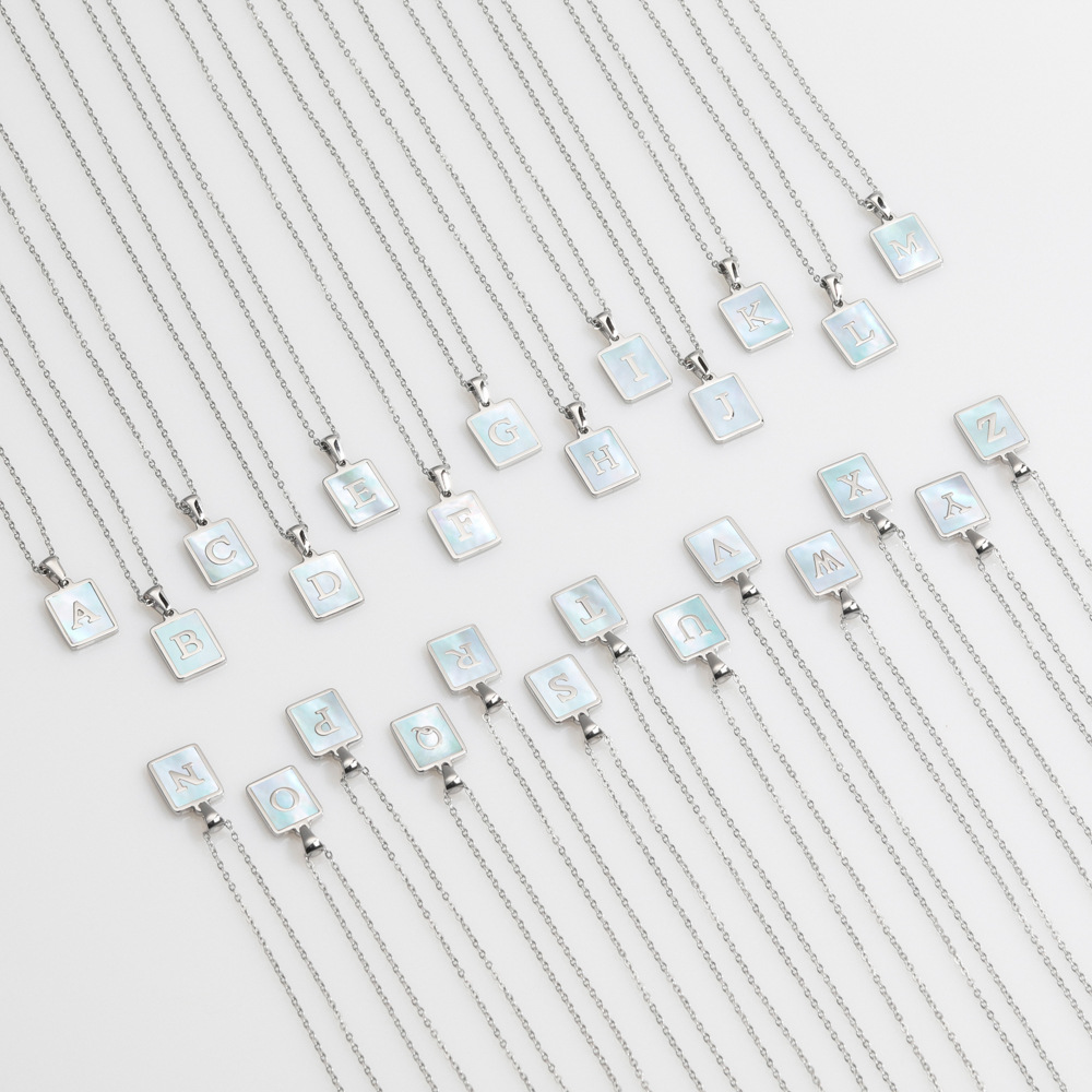 Simple Style Letter Square Titanium Steel Plating Inlay Shell Pendant Necklace 1 Piece