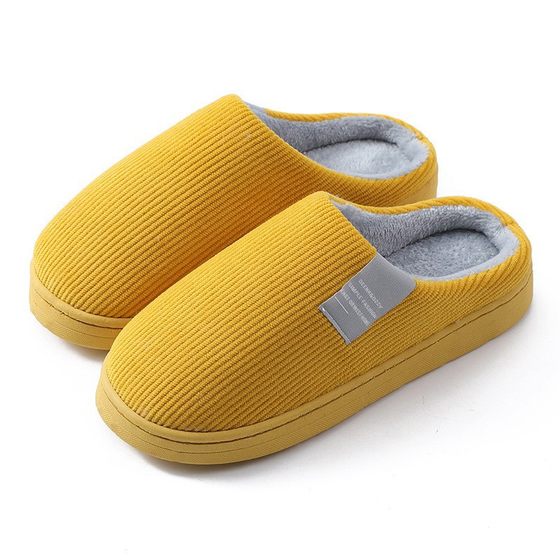 Korean-style Couple Home Cotton Slippers Women's Autumn and Winter Suede Fabric Home Thick-soled Fluffy Slippers Simple Bow