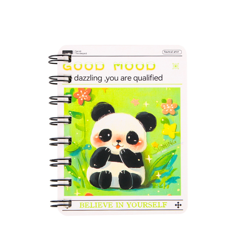 Creativo Panda bobina de dibujos animados de estudiantes A7 side flip bolsillo portátil cuaderno de notas papelería al por mayor