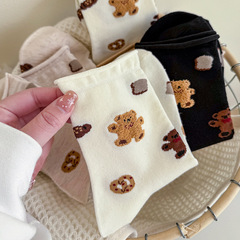 春夏季薄款卷邊可愛卡通小熊襪子女中筒襪ins潮外穿秋卷邊長襪