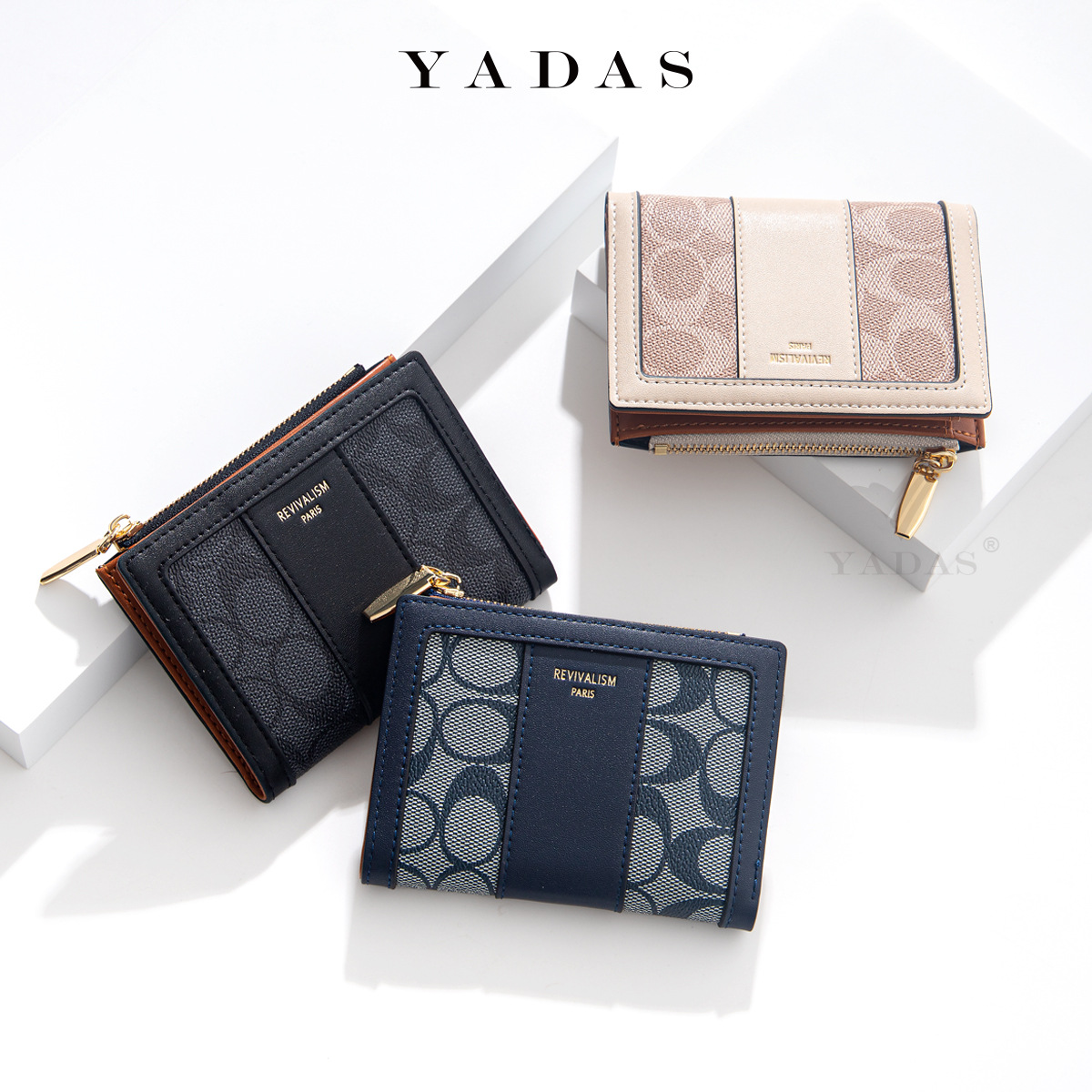 YADAS moda 2024 nuevo al por mayor oval impresión viejos patrones dos plegables bolso de cambio de comercio exterior cartera de mujeres