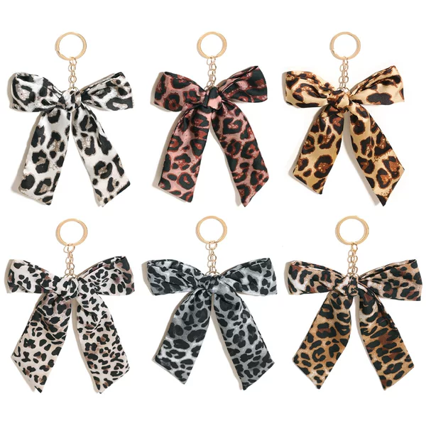 Creative Leopard Print Bow Keychain Pendant Bag Accessories Jewelry Car Pendant Creative Key Chain Small Gift