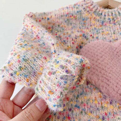 3D Heart Colorful Children's Sweater Korean Children's Autumn/Winter Girls' Fashion Sweet Knit Top Trendy Style