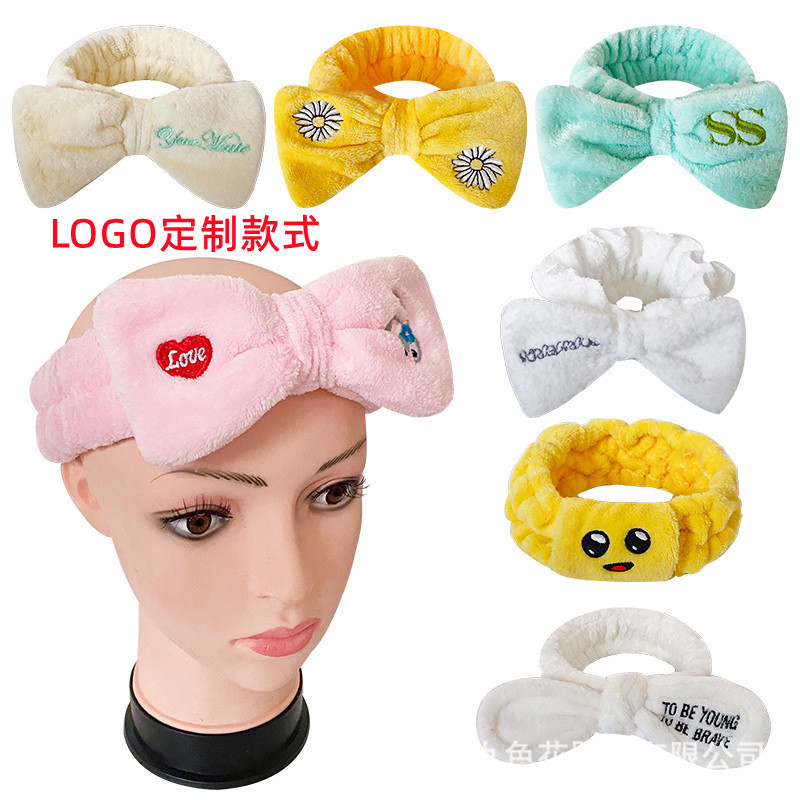 Diadema bordado LOGO Diadema de lazo personalizado Diadema Diadema Lavado de cara femenino Diadema de felpa Tadeo Accesorios para el cabello europeos y americanos al por mayor