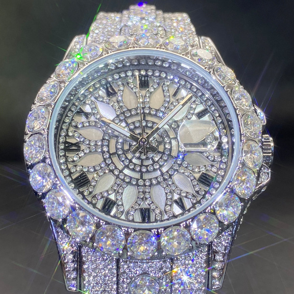 High-end swiss watch with rhinestones hip-hop style