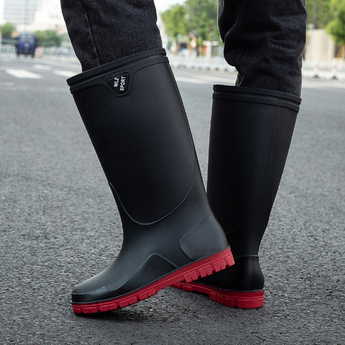 Men's rain boots, mid-calf rain shoes, new style men's water shoes, non-slip waterproof short boots with drawstring, thickened and wear-resistant plastic shoes