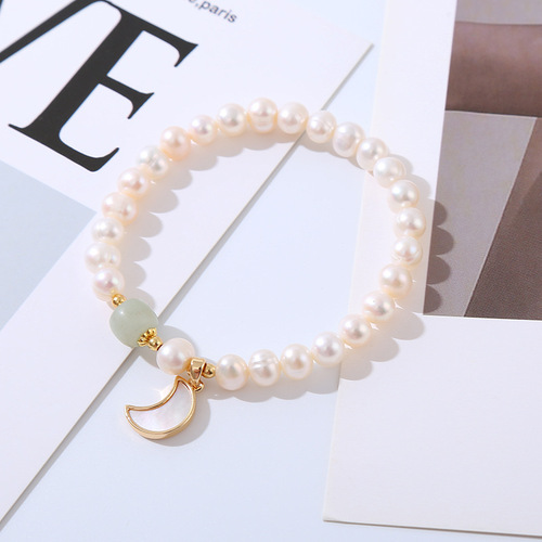 Natural Freshwater Pearl Necklace Korean Gentle Instagram Style Simple Jewelry Pearl Moon Girl Bracelet Wholesale