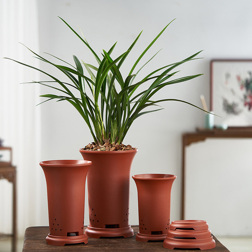High-end Orchid Pot Plastic Imitation Zisha Ceramic Orchid Pot Special Orchid Pot Thickened and Tall Orchid Pot Wholesale Orchid Basket