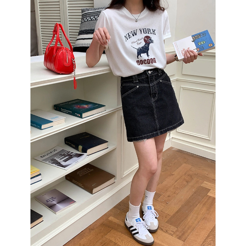 3th Morning fun escape cartoon puppy print round neck shoulder short sleeve T-shirt ZY2844