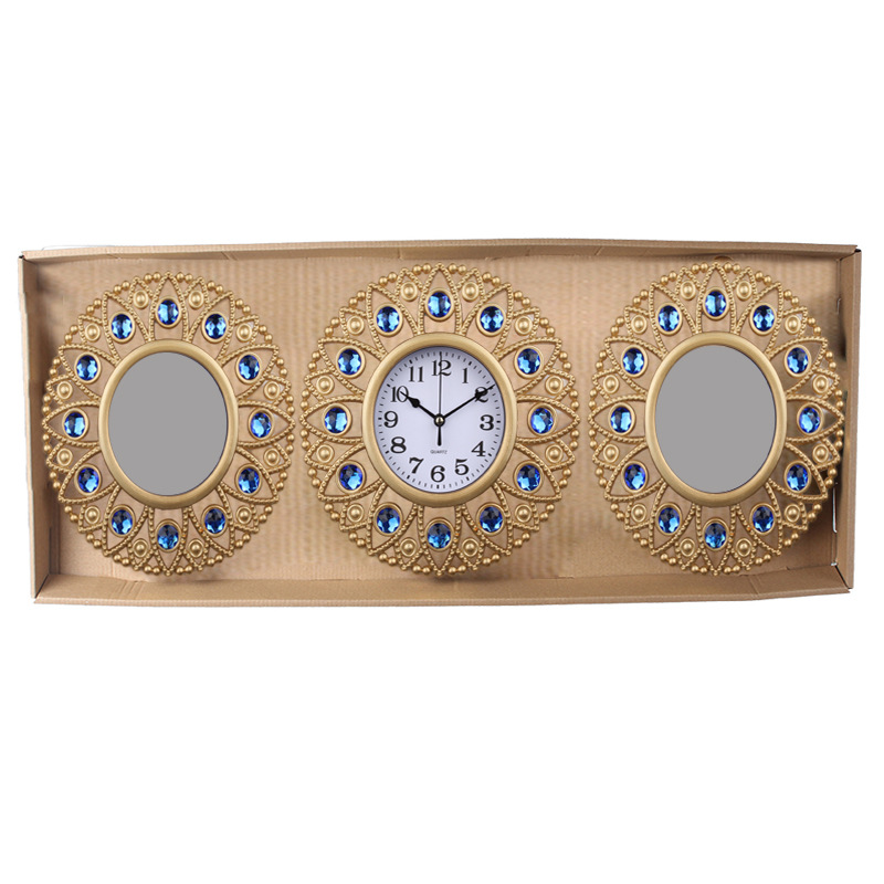 Reloj de pared de espejo de triple diamante para hogar, reloj de moda creativa silenciosa para sala/dormitorio, decoración de fondo de sofá