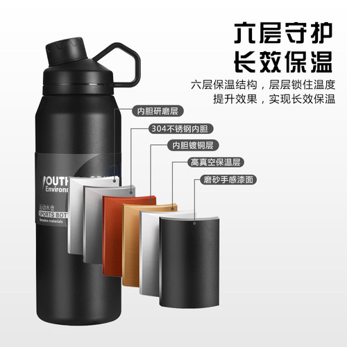 Sports large-capacity insulated cup Travel car water bottle Portable handle insulated and cold water cup