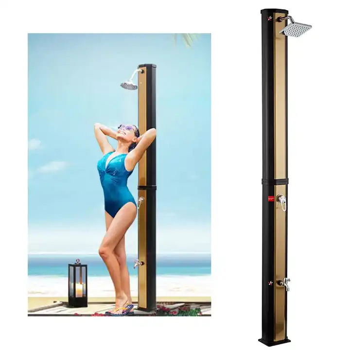Kangrun al por mayor 35l oro portátil ducha al aire libre con piscina accesorios PVC material de dos secciones al aire libre