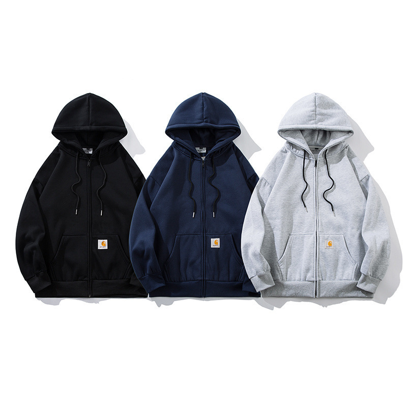 Autumn and Winter New Carhartt Zipper Cardigan Fleece-Lined Sweatshirt Classic Loose Men's Thickeneded Jacket Trendy