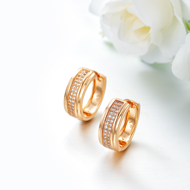 Pendientes de aro Xuping transfronterizos rusos de 18k con incrustaciones de diamantes, joyería de lujo ligero de alta gama al por mayor para mujer. image 97