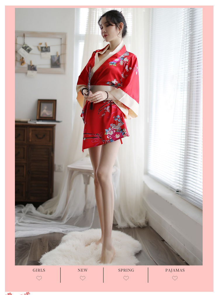 Japanese Print Kimono Robe Set with Thong and Belt, Polyester, One Size — detail image 21
