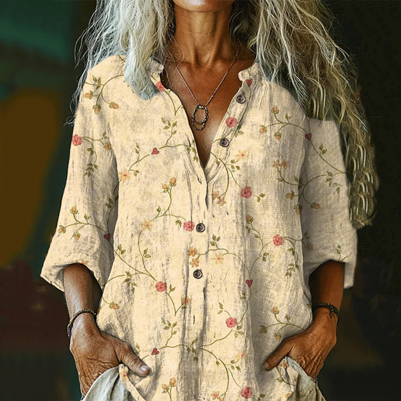 ヨーロッパとアメリカの女性の大きいサイズ夏の女性のカジュアル花柄シャツ女性服リトルデイジーシャツ 3D プリントシャツ|undefined