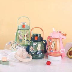 Stylish Large Capacity Water Bottle for Kids and Students, Outdoor Portable Sling Bag Water Cup with Straw