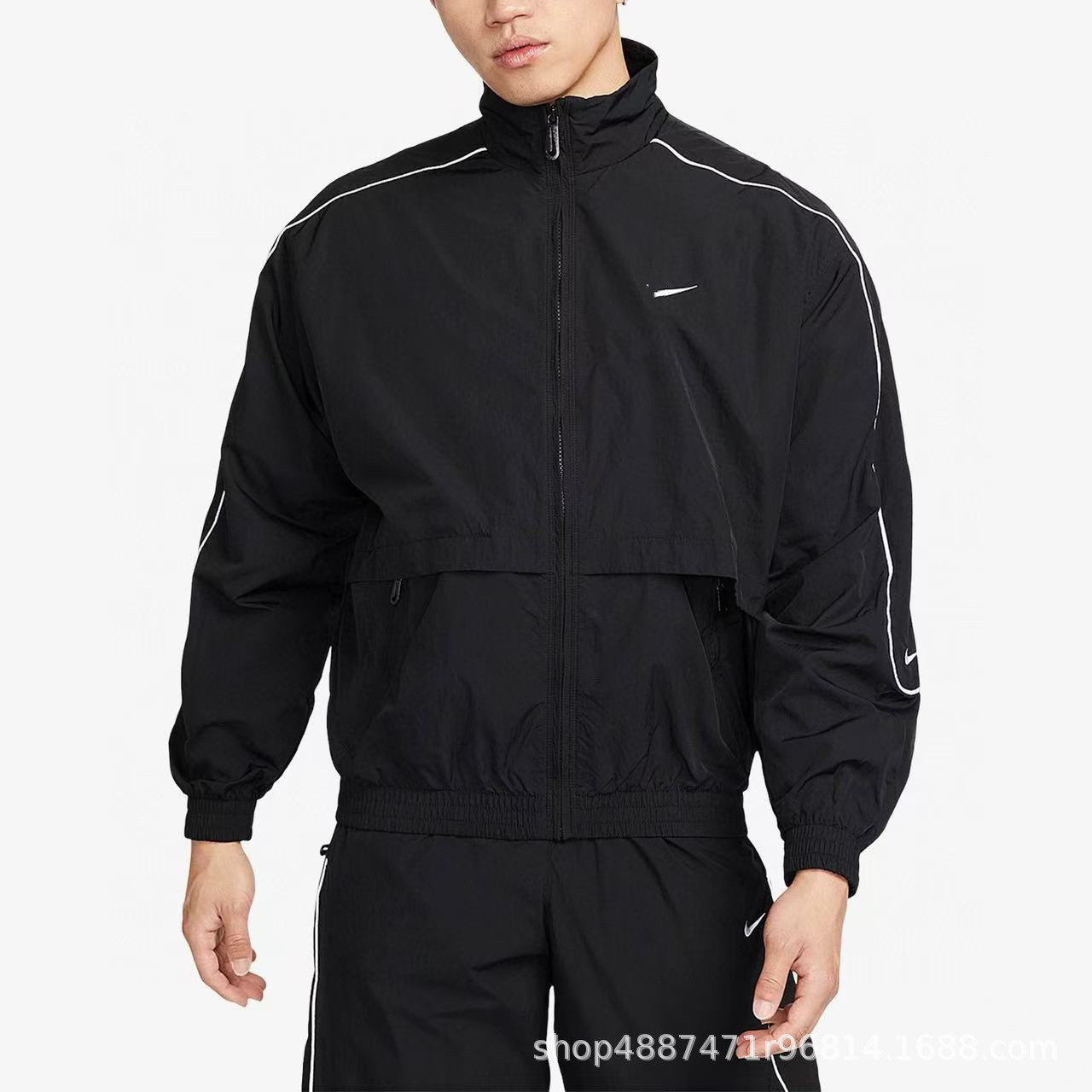 Men's windbreaker jacket set, stand-up collar sportswear, casual sports pants, trendy loose-fitting spring and autumn jacket, new style