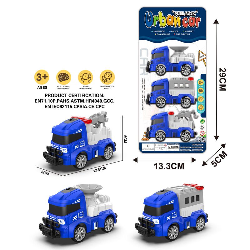 Children's Q cute pull back simulation police car detection vehicle military vehicle guided vehicle engineering vehicle fire truck environmental protection vehicle toy