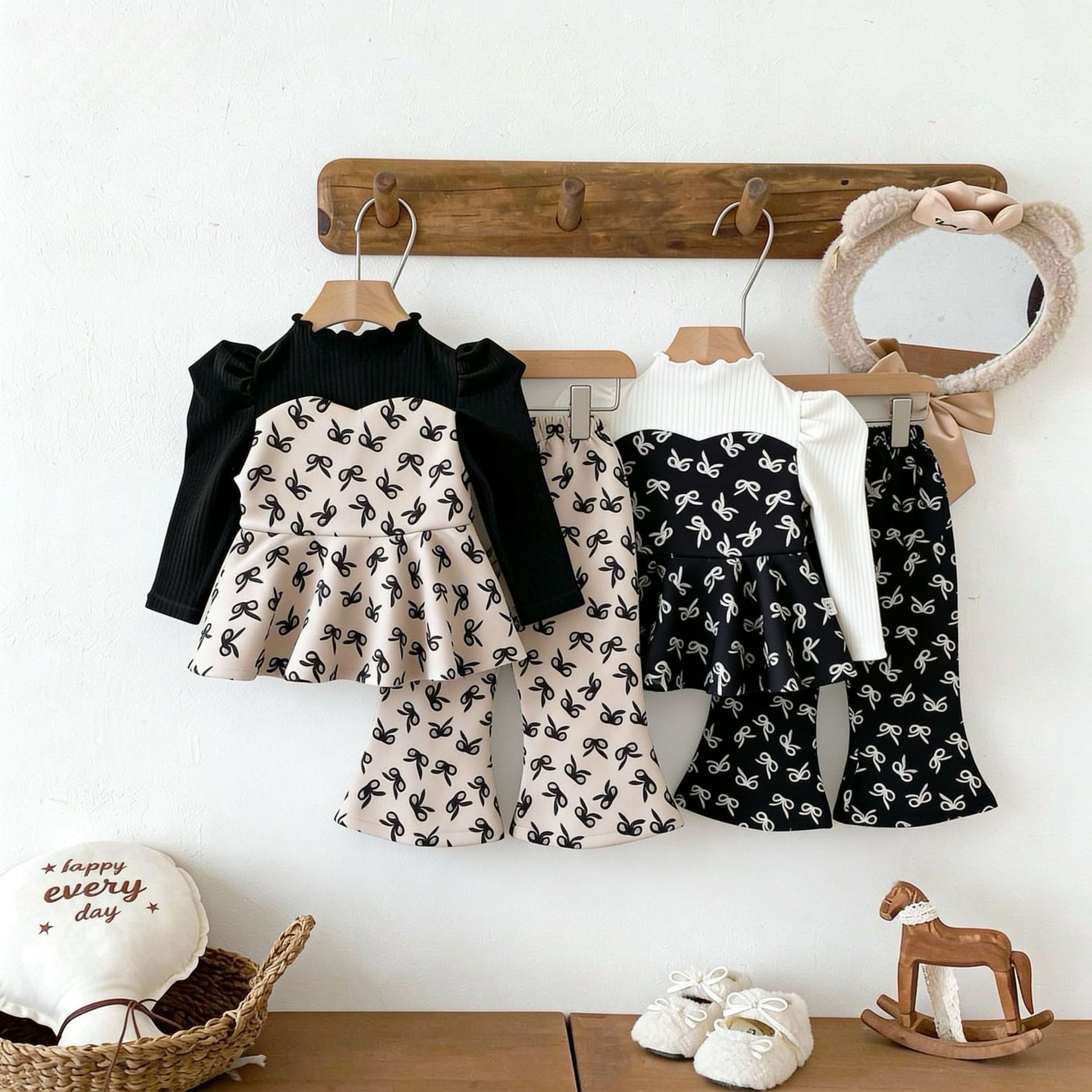 Demi-season flared trousers with bow