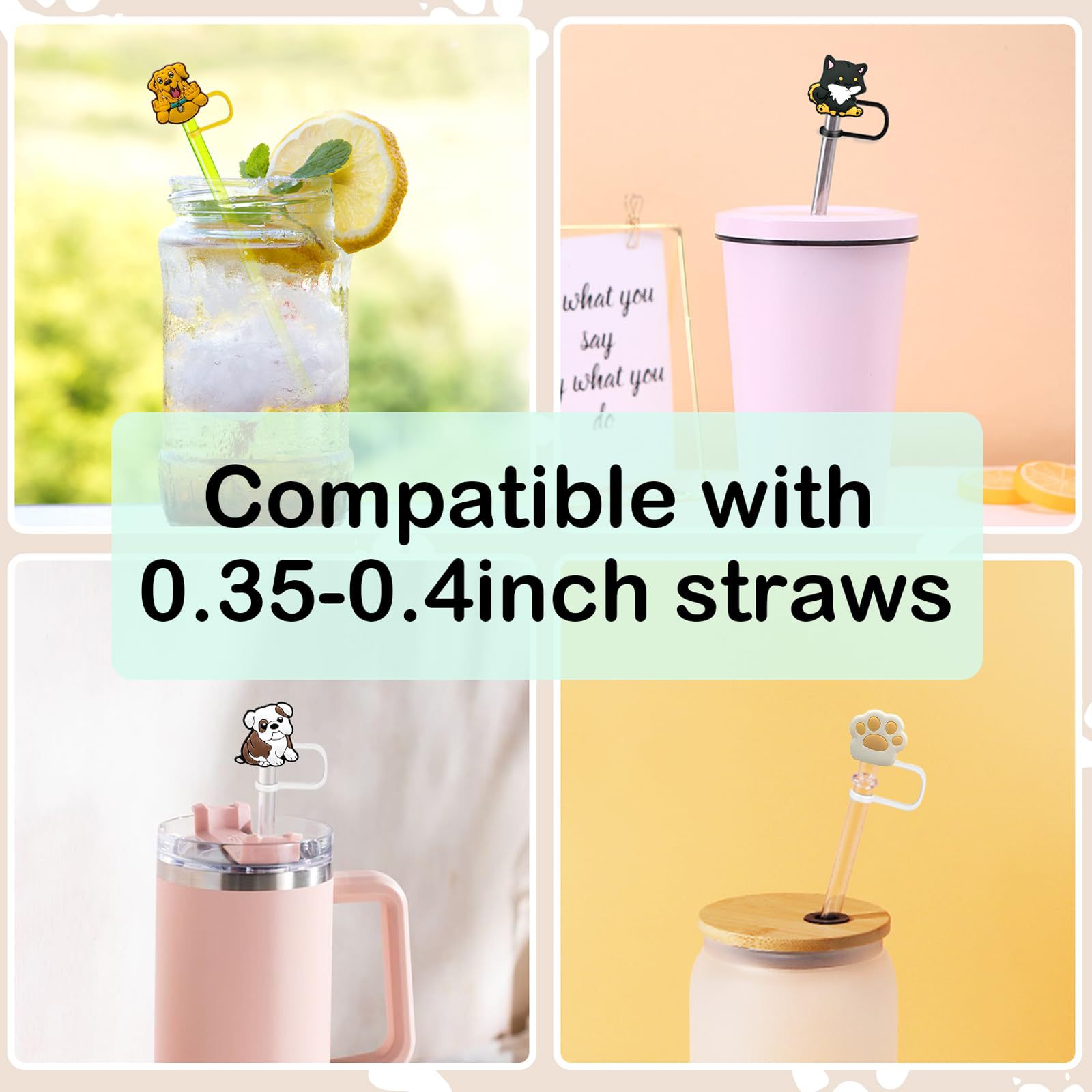 Silica Gel Material INS Style Cute Animal Fruit Tropical Silica Gel Straw Decorative Cap 1 Set