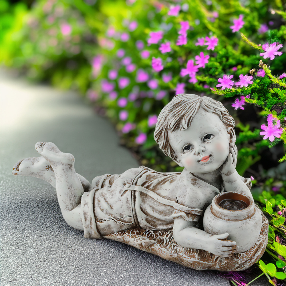  New Products Solar Reclining Posture Cute Boys and Girls Coil Lamp Ornaments Home Courtyard Lawn Landscape Decoration