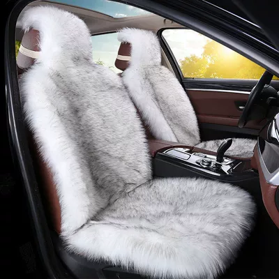 Seat cushion, seat cover, Cross-border imitation wool car seat - white-gray-tip-single-seat
