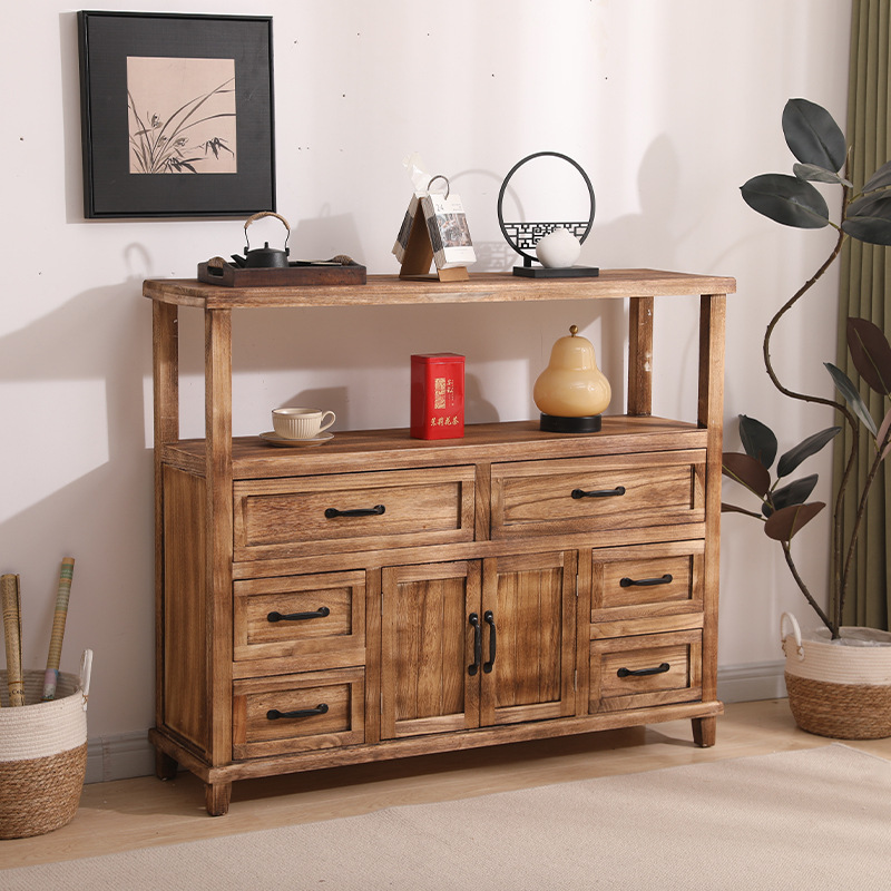 实木餐边柜置物架厨房收纳柜储物柜入户玄关柜中古斗柜客厅茶水r*