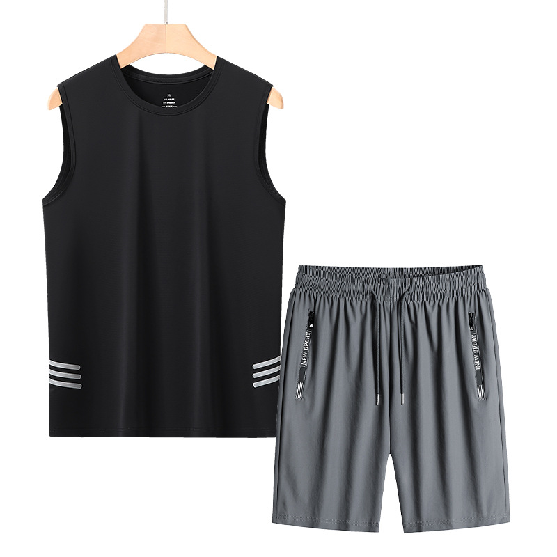 Traje de chaleco de seda de hielo de talla extra grande para hombres, chaleco deportivo fino de mediana edad y ancianos, traje de dos piezas suelto de verano para papá