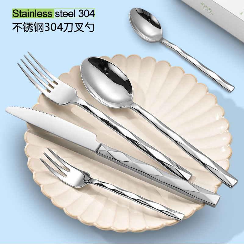 Cross-Border Hotel Restaurant Household Western-Style Stainless Steel Cutlery Steak Knife, Fork, and Spoon 24-Piece Set Gift Box