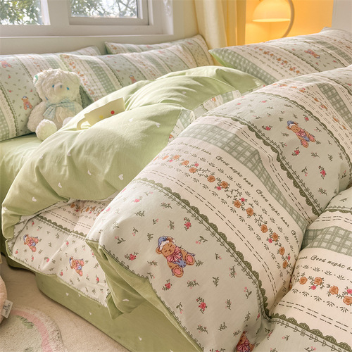 Rural-style four-piece set 100% cotton pure cotton bed sheet and duvet cover set winter bedding dorm three-piece set bedding wholesale