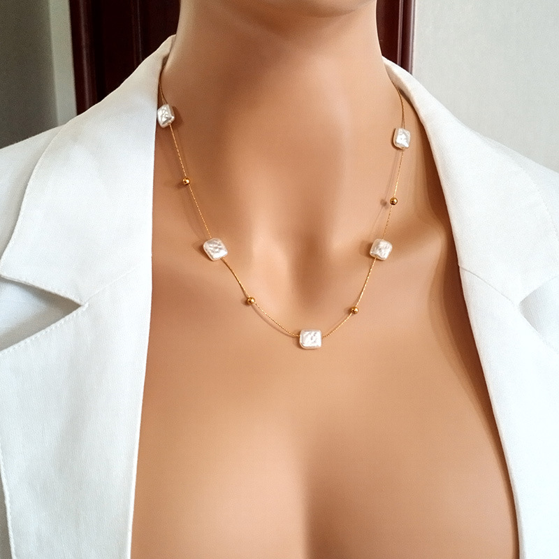 Fashion Geometric Titanium Steel Plating Artificial Pearls Layered Necklaces 1 Piece