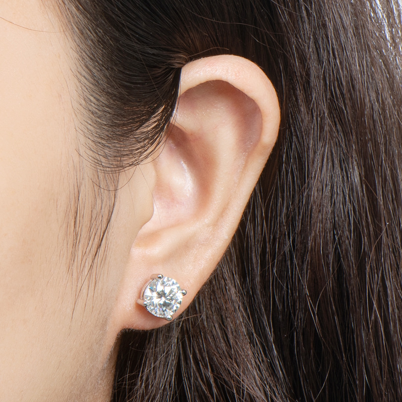 Style Simple Rond Argent Sterling Moissanite Boucles D'oreilles En Masse display picture 1