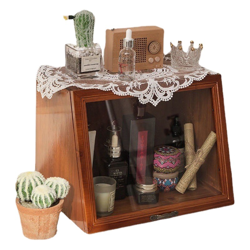 Caja de almacenamiento de escritorio de madera caja de almacenamiento retro multifuncional gabinete de almacenamiento de cosméticos de madera juego de té taza de té tazón caja de madera