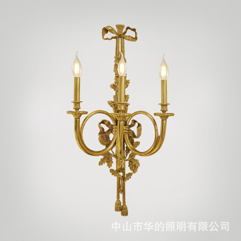 French Classical Palace-Style All-Copper Wall Lamp, European-Style Villa Living Room, Study, Bedroom Bedside Lamp, De-Waxing Copper Lighting Fixtures