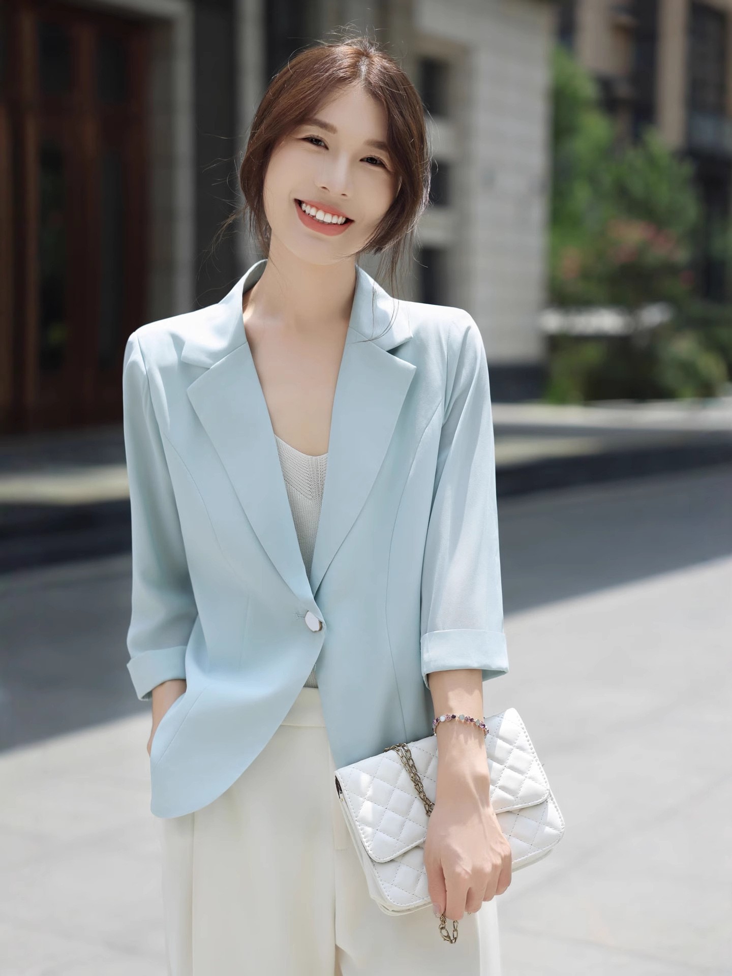 春夏季新款休闲小西装外套女显瘦七分袖职业小西服防晒上衣现货