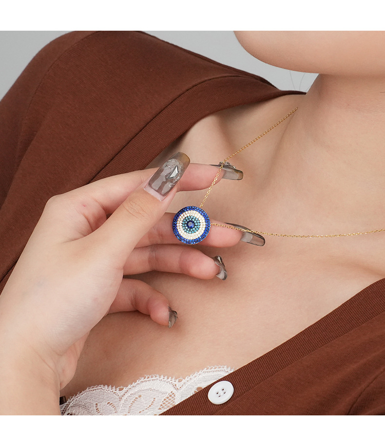 Collana in argento sterling con occhio del diavolo e catena a clavicola retrò con diamanti di nicchia_voghion.com