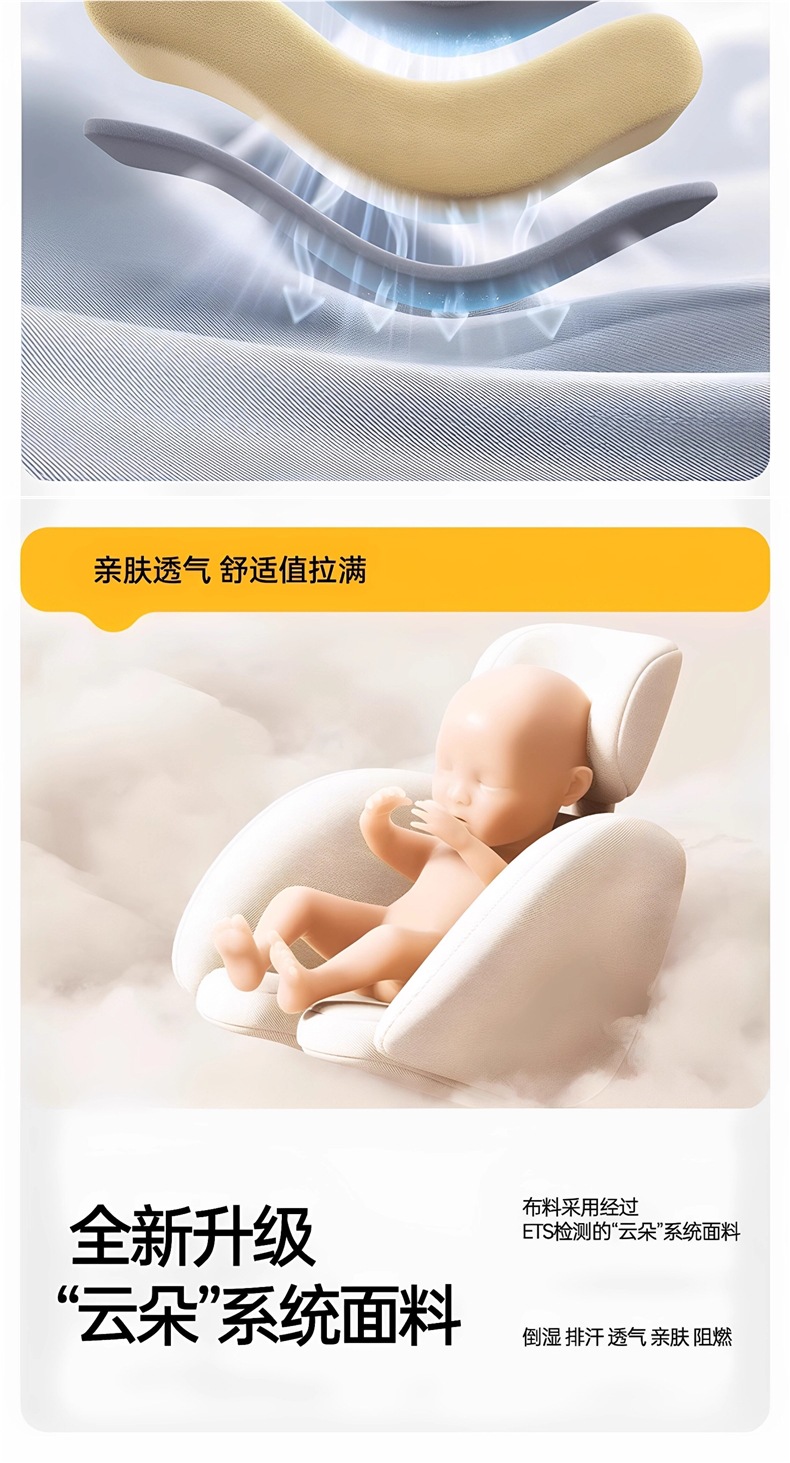 Jinkobei Children's Safety Seat for Car Use, Suitable for Infants and Babies, Can Be Used for Sitting and Reclining, Universal for Ages 0 to 12, Cotton Material