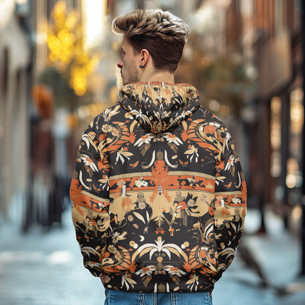 Giacca in cotone spesso con cappuccio e cerniera da uomo in stile europeo stampato autunno e inverno 2024_voghion.com