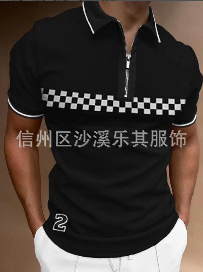 2023 Moda europea y americana Moda juvenil Camiseta de verano con cremallera de polo para hombre Soporte para pedir una pieza