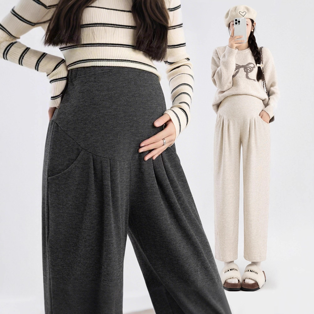 Wholesale Maternity Casual Pants for Outer Wear 2025 New Autum Elastic Maternity Wear Belly Support Wide Leg Pants Leggings