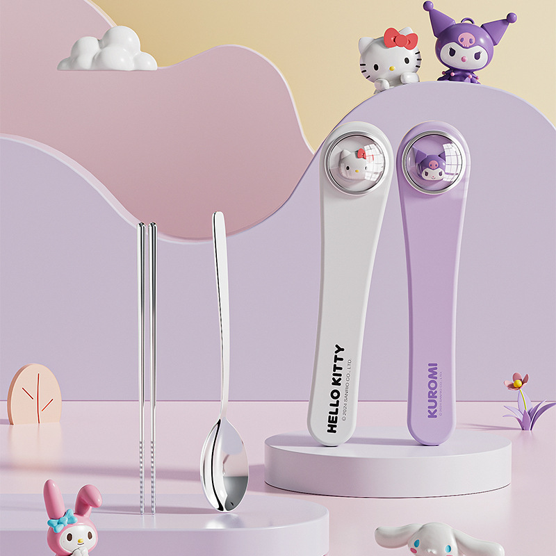 Sanrio chopsticks spoon suit 304 stainless steel portable tableware one person chopsticks office worker storage box students