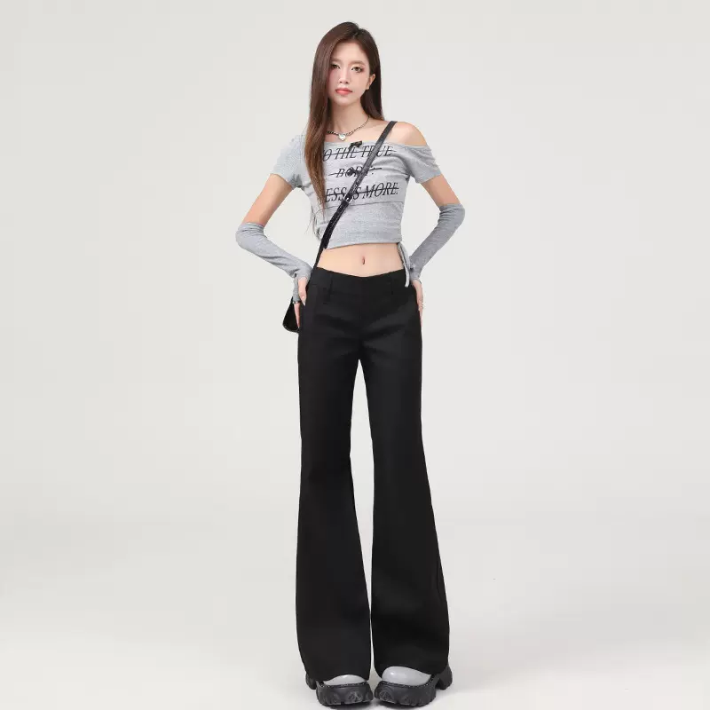 美式辣妹低腰微喇西装裤女垂感修身显瘦夏季高级感百搭直筒休闲裤
