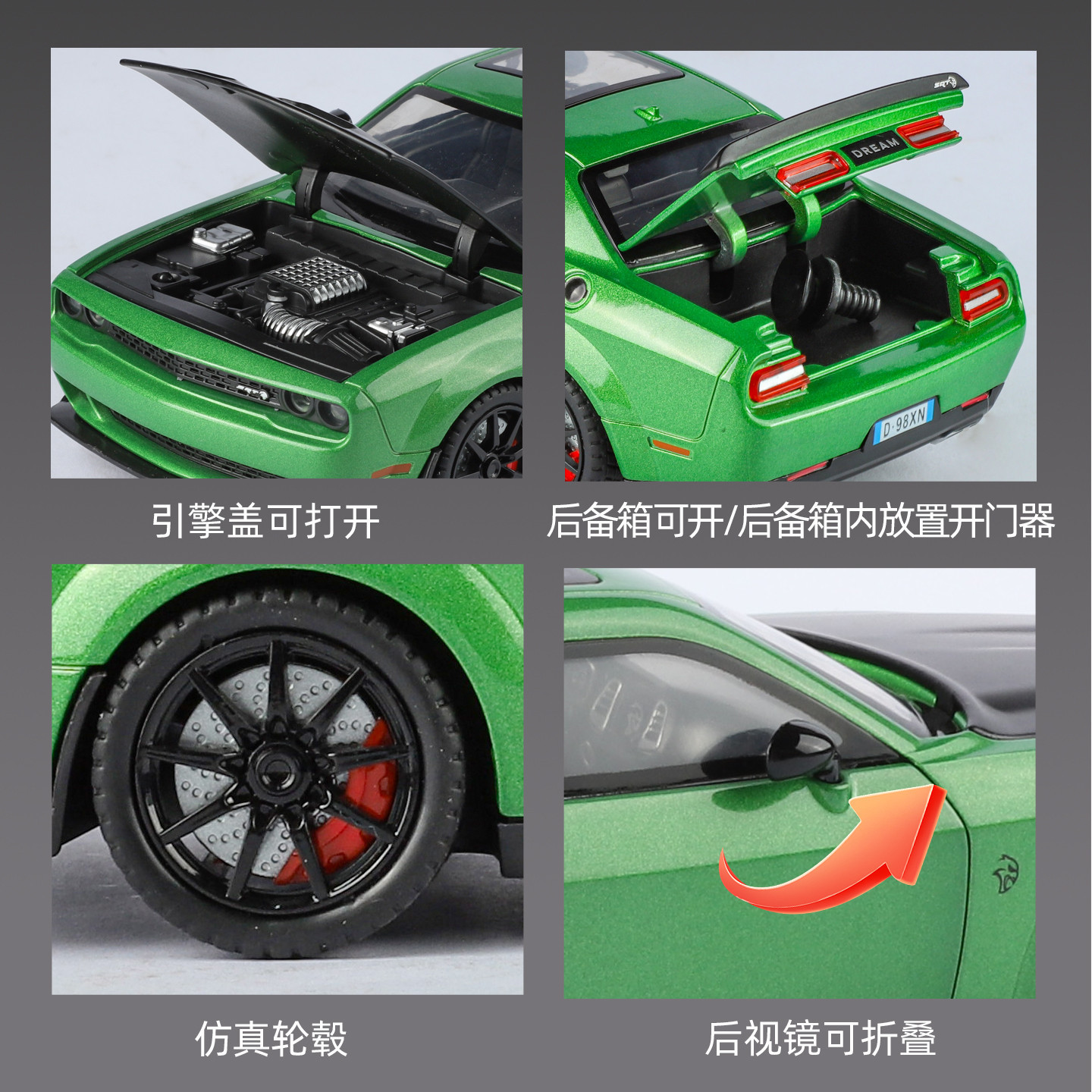 1: 24 Dodge Hellcat aleación modelo de coche deportivo eco sonido y luz flash regalos de Navidad chatter venta al por mayor