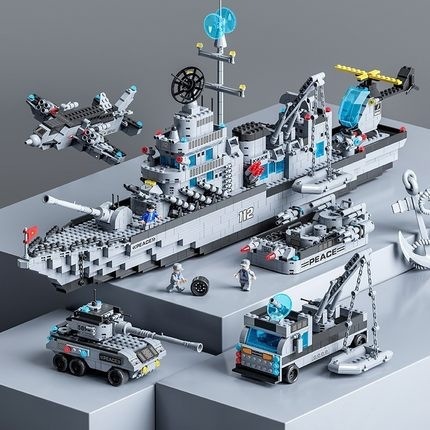 Bloques de construcción militares, portaaviones, destructores, cohetes, naves espaciales, pequeñas partículas, juguetes de puzzle para niños, regalos del 1 de junio