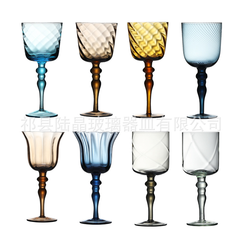 Retro hogar francés color primario vidrio copa de vino columna francesa copa de vino tinto soplado artificial clásico simple copa de vino tinto