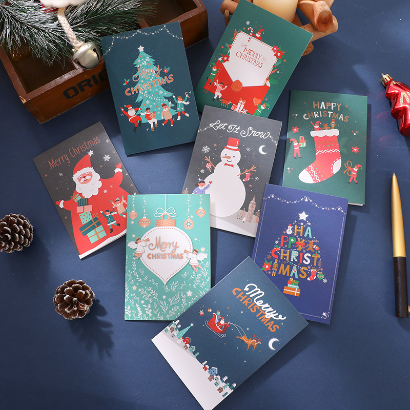 Santa Claus, Letter, Elk Pattern Fashion Style Bronzing Craft Fashion Snowman Colorful Holiday Blessing Christmas Greeting Card 1 Set