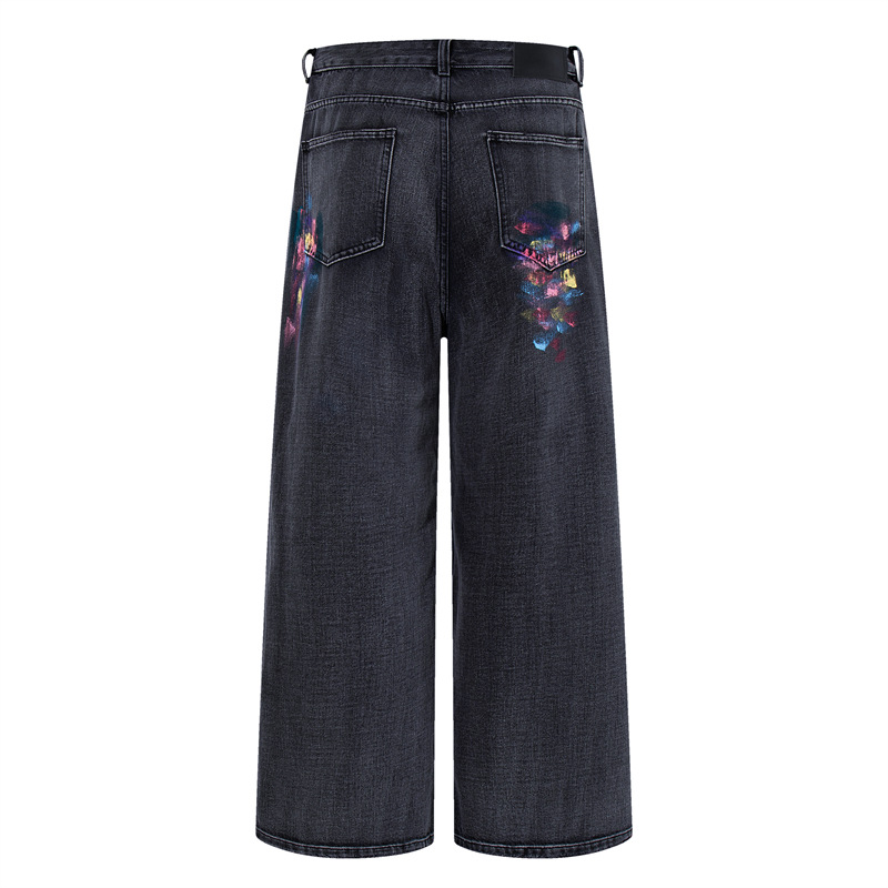 Men's Distressed Straight Leg Jeans Artistic Street Style Black Gray Oil Painting Pattern Casual Normcore mid Waist Zipper Fly_mkmklike.com
